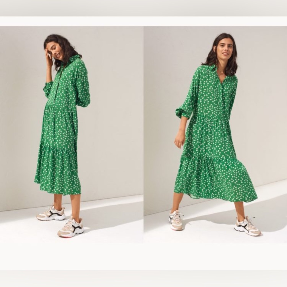 H&M Green Floral Ditsy Collar Shirt Dress